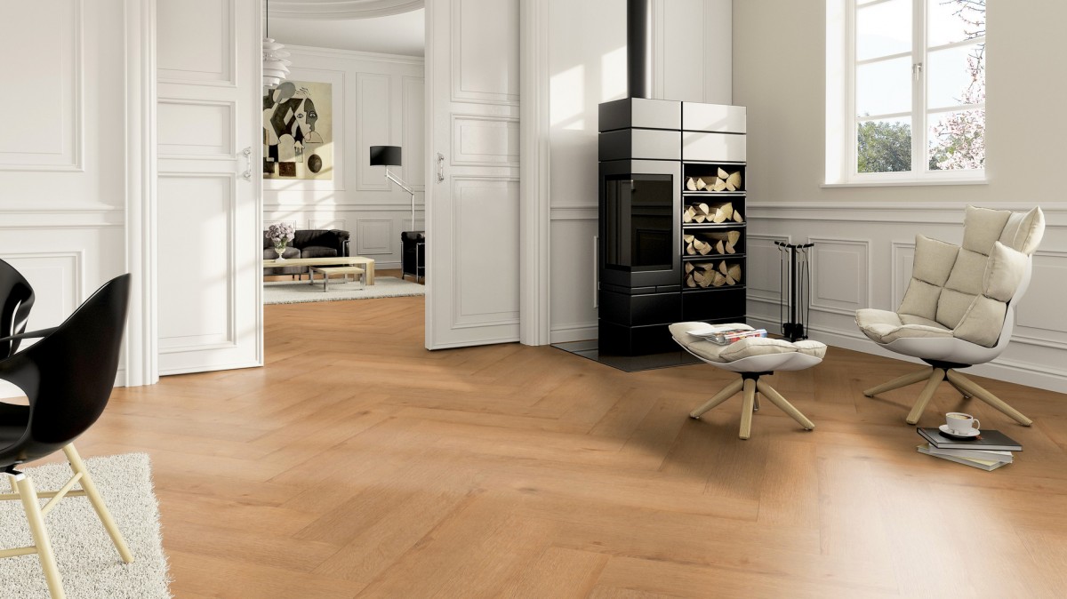 Vinylová podlaha Click Oak Hamburg HERRINGBONE ter Hürne 6x145x743mm 0,55mm Trieda 23/33/42 - integrovaná podložka – fotografia 4