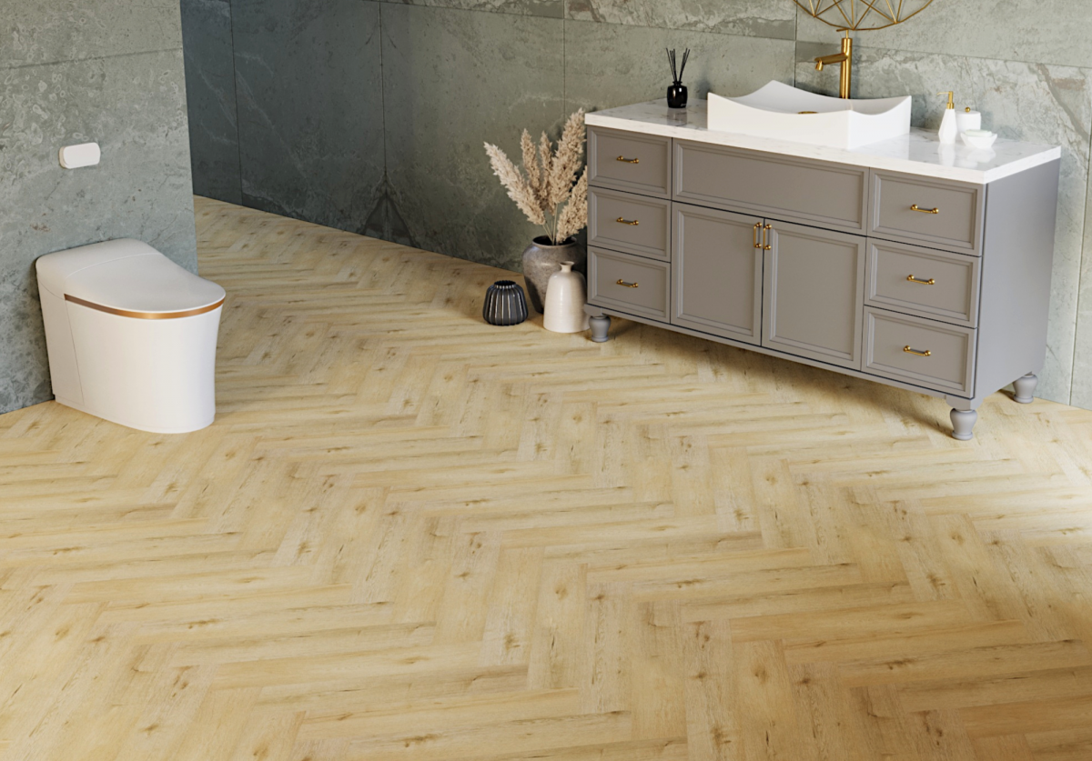 Kompozitná minerálna podlaha SPC Click Herringbone Dub CE_25 615x123x5 mm 23/34, 0,55mm - Rybia kosť – fotografia 3
